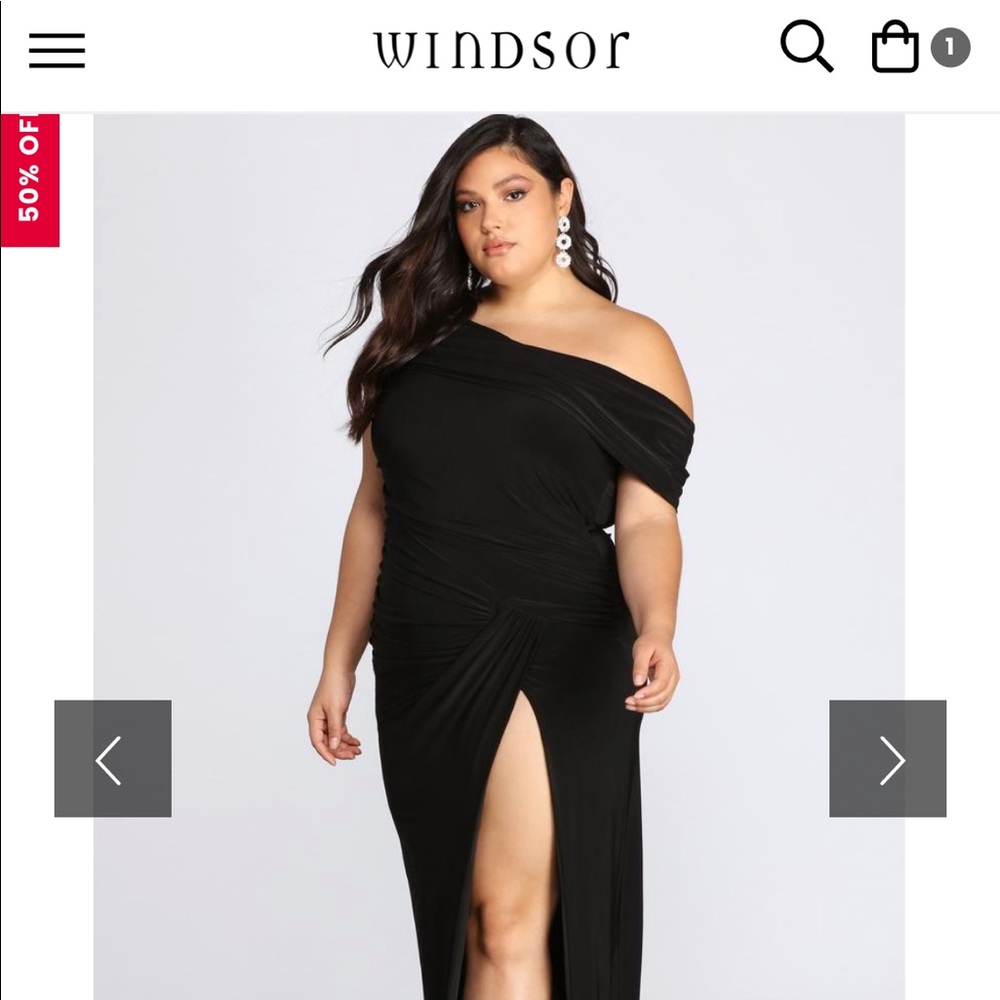 Windsor Plus Kaleigh Black Long High Slit DressNWT